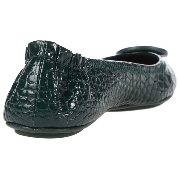Tory Burch $248 Minnie Croc Embossed Green Verde Ballet Flats 9 - Picture 9 of 13